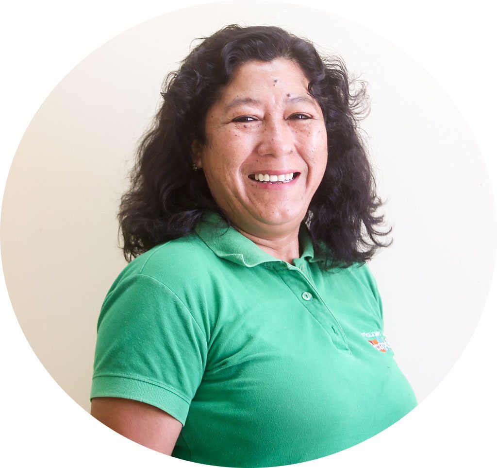 Happy woman in green shirt